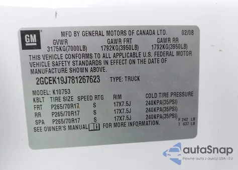 2008 Chevrolet Silverado 1500 Lt1 from USA, damaged, VIN 2GCEK19J781267623